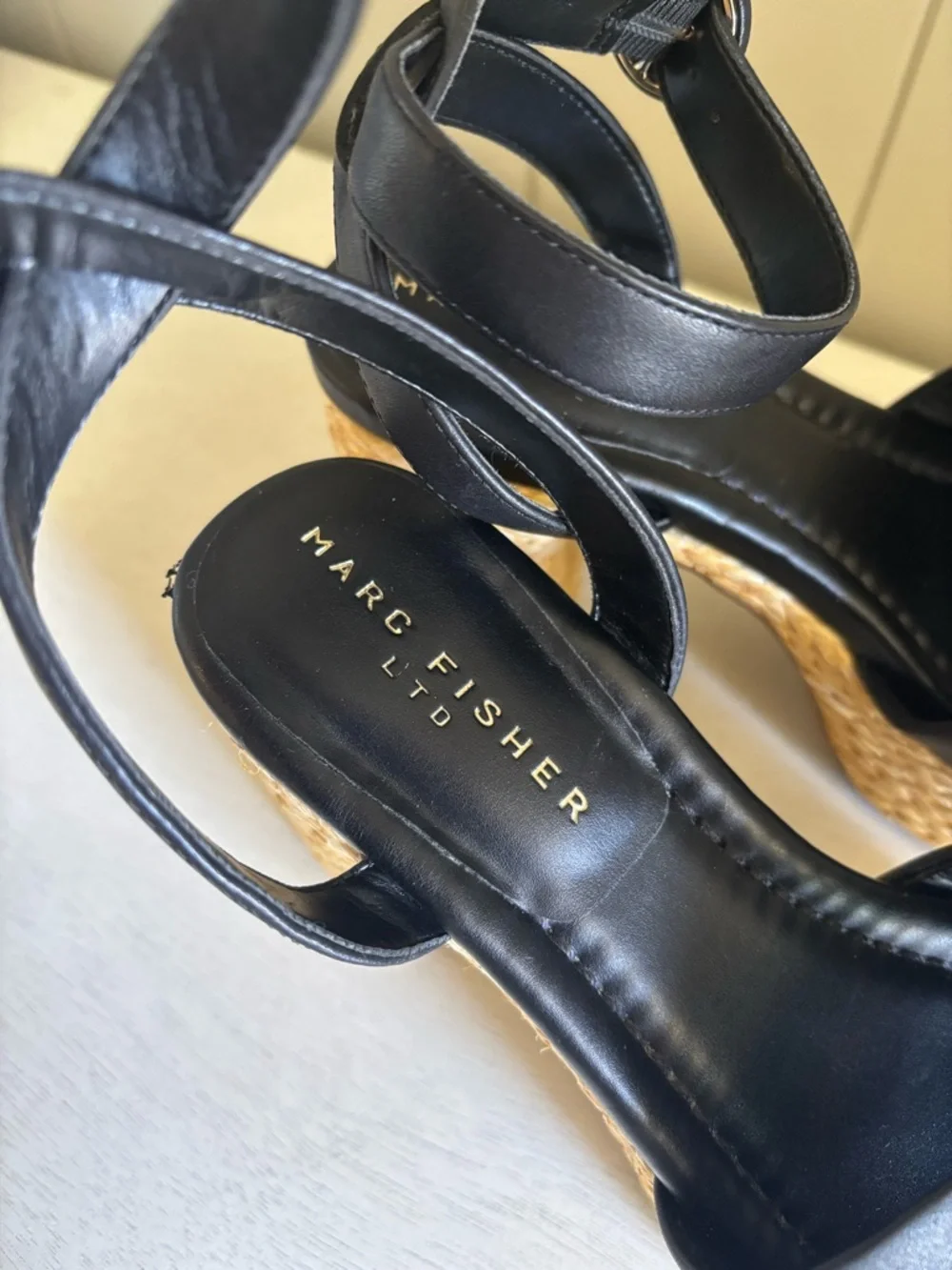 Marc Fisher LTD Womens Palyca Black Rope Platform Heel Espadrille Sandals 6.5